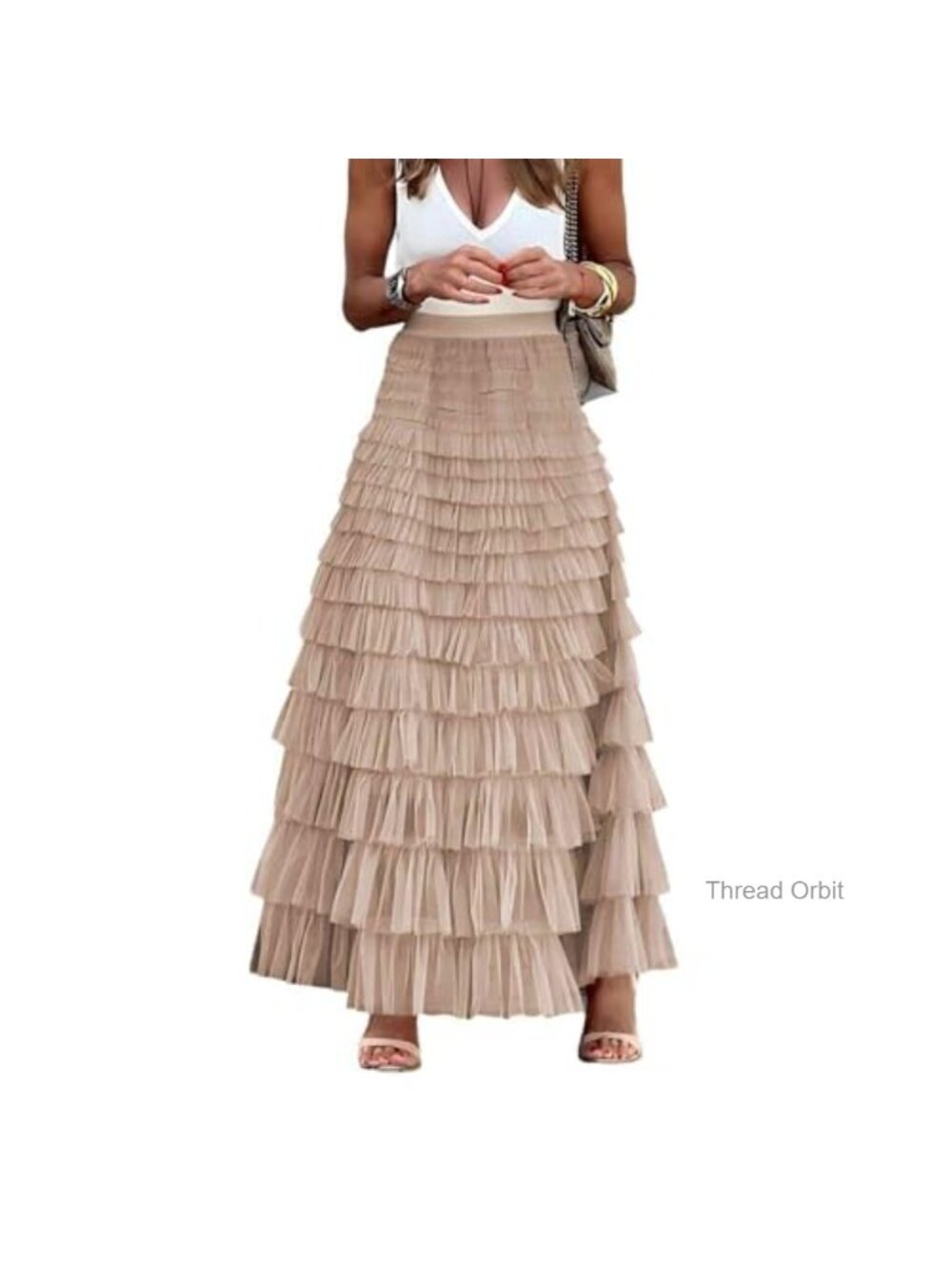 Womens Long Tulle Skirt A Line Ruffle Tiered Layered High Waisted Flowy Fairy